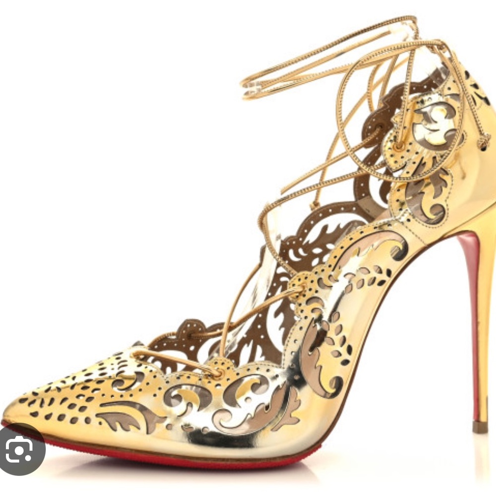Christian Louboutin gold Impera, 100mm - originally for Marchesa runway